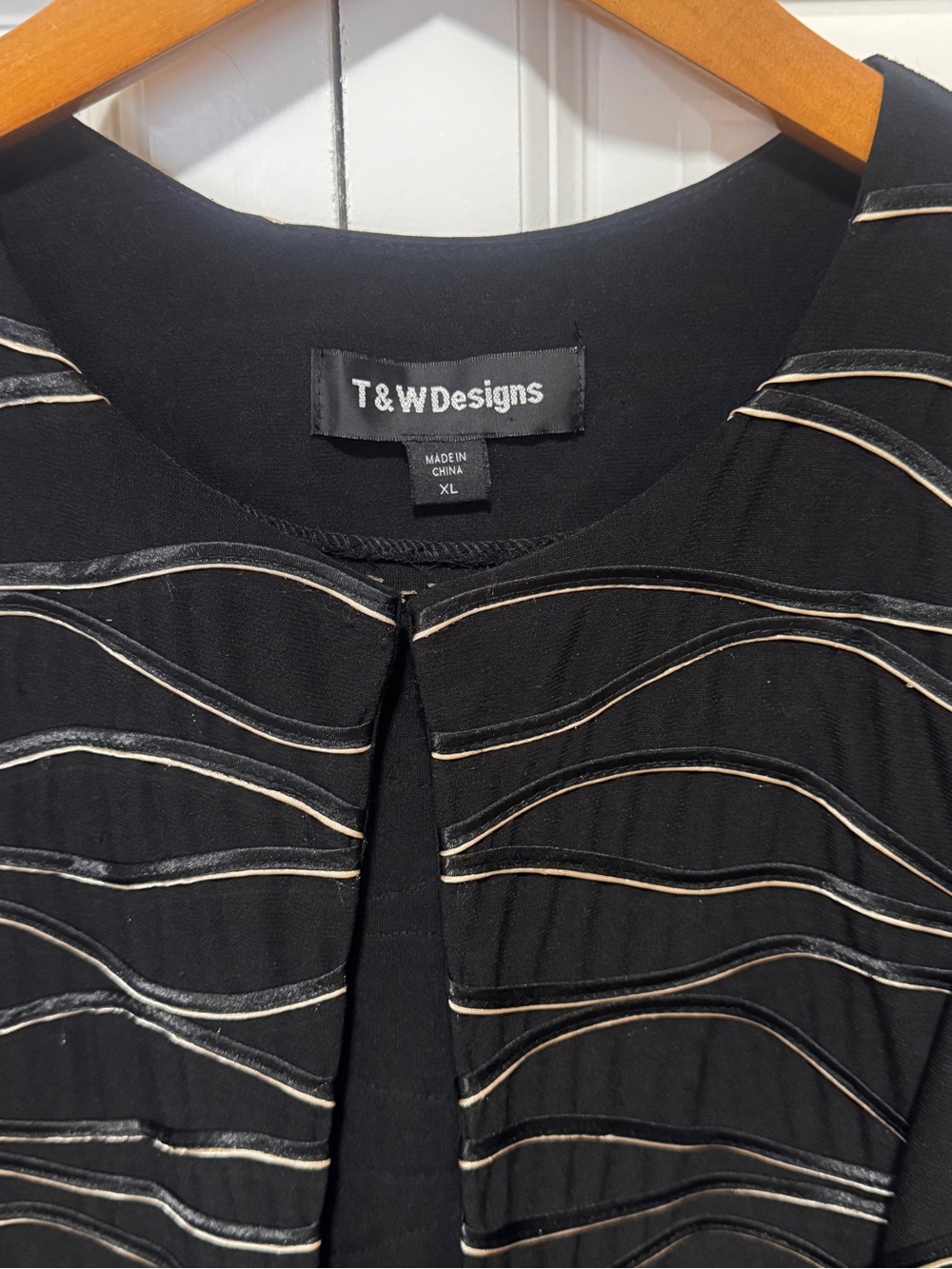 T&W Designs XL Black Ribbon Trim Open Front Art Wear Cardigan Jacket - Picture 3 of 11